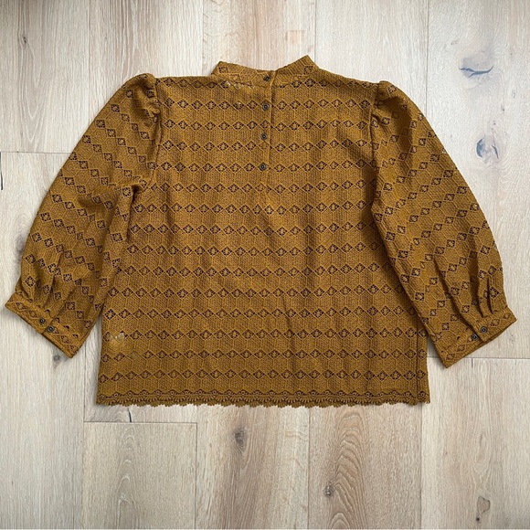 NWOT Garnet Hill Women's Teagan Lace Top Size L Mustard Yellow Brown 3/4 *W - Picture 3 of 5